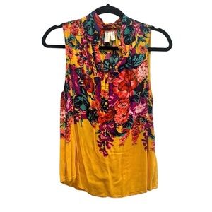 Anthropologie Meadow Rue sleeveless yellow bold floral blouse M like new